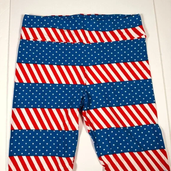 LuLaRoe American Flag Stars Stripes Americana Striped Leggings Tall Curvy TC NEW - Picture 2 of 6